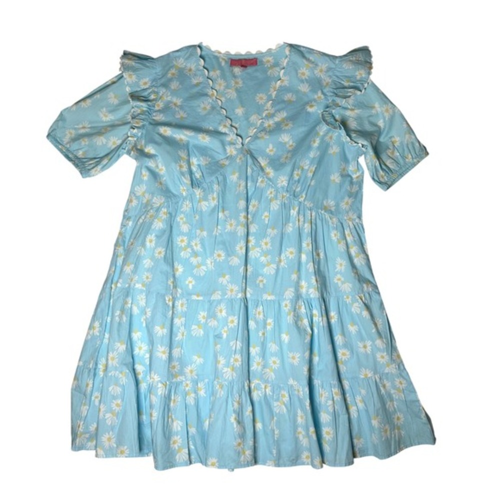 Simply Southern Daisy Print Tiered Mini Dress Blue Cotton Cottagecore Ruffle M - Picture 2 of 6